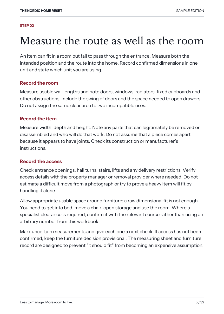 Sample page 5 of The Downsizing Workbook